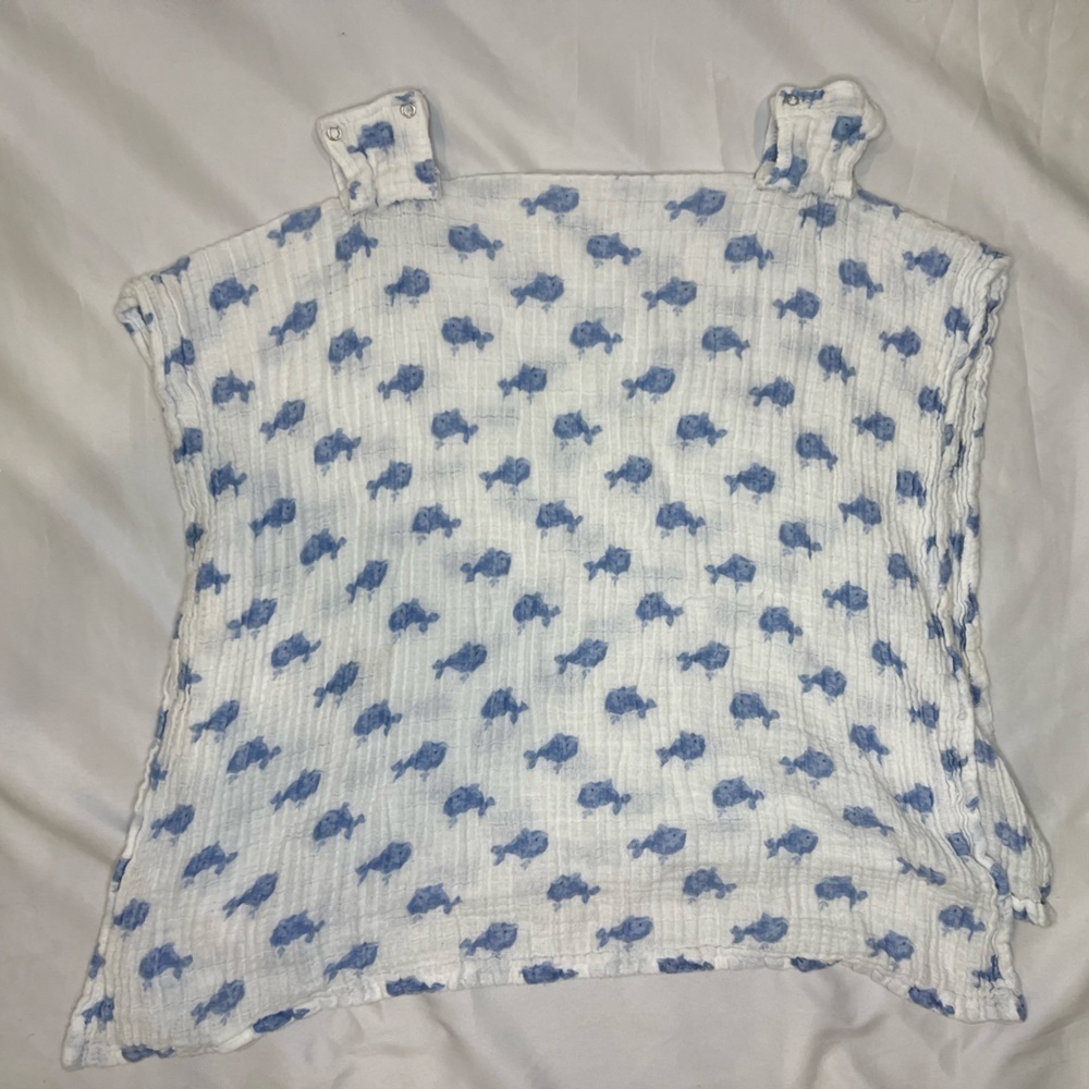 Hudson Baby Car Seat/Stroller Canopy with Blue Whales 100% cotton muslim